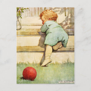 Carte Postale Bébé en petite taille et balle rouge