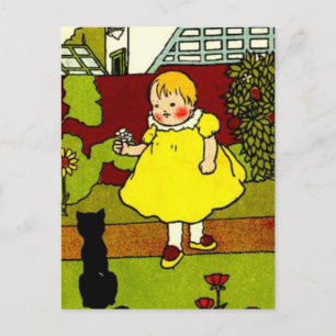 Carte Postale Bébé et chat noir