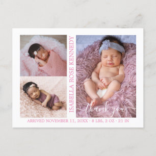 Carte Postale Bébé Fille Photo Collage Script Faire-part de nais