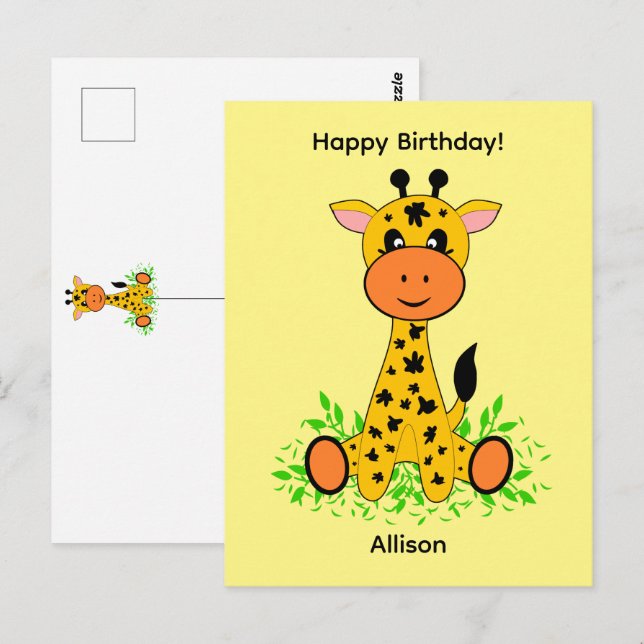 Carte Postale Bébé girafe mignon et drôle pour anniversaire   (Devant / Derrière)