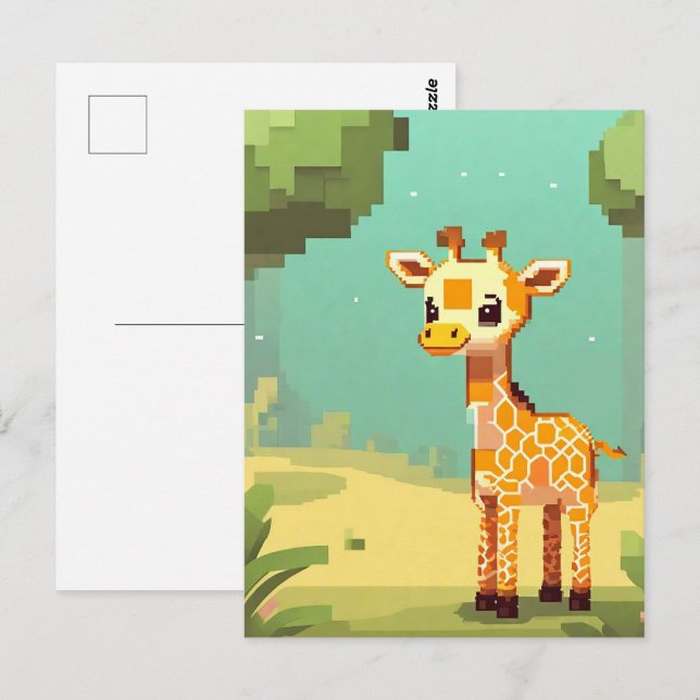 Carte Postale Bébé girafeau pixel art mignon (Devant / Derrière)