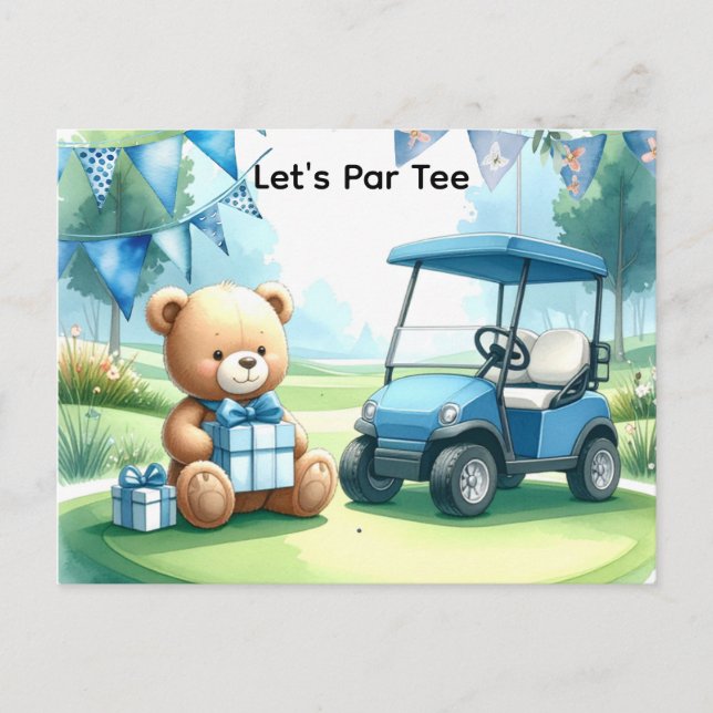 Carte Postale Bébé golf garçon bleu thème Baby Shower (Devant)