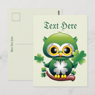 Carte Postale Bébé Hibou Mignon St Patrick Dessin Animé