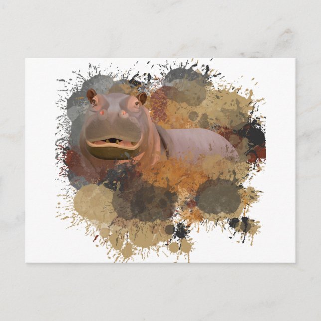 Carte Postale Bébé Hippopotame Tache de Peinture Abstraite Faune (Devant)
