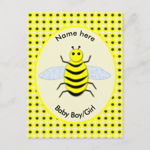 Carte Postale Bébé jaune mignon abeille genre Révéler neutre