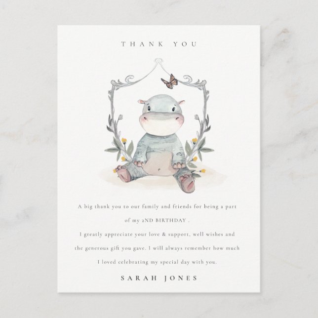 Carte Postale Bébé jaune mignon Hippo Foliage N'importe quel âge (Devant)