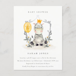 Carte Postale Bébé jaune mignon Zèbre Baby shower de feuillage