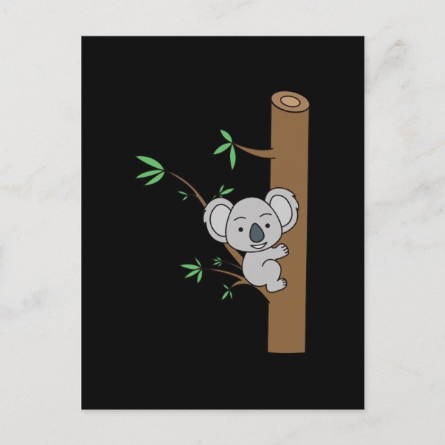 Carte Postale Bébé koala mignon grimpant un eucalyptus (Devant)