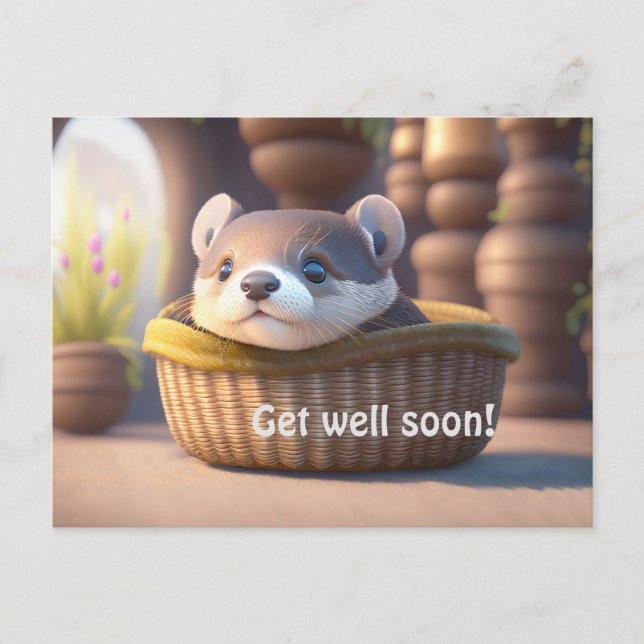 Carte Postale Bébé loutre mignonne dans un panier - personnalisa (Devant)