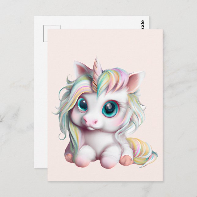 Carte Postale Bébé mignon et adorable licorne (Devant / Derrière)