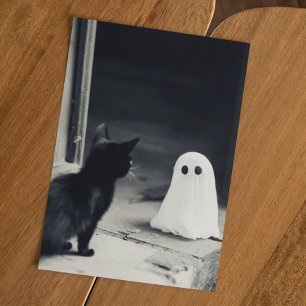 Carte Postale Bébé mignon fantôme et Halloween Kitten