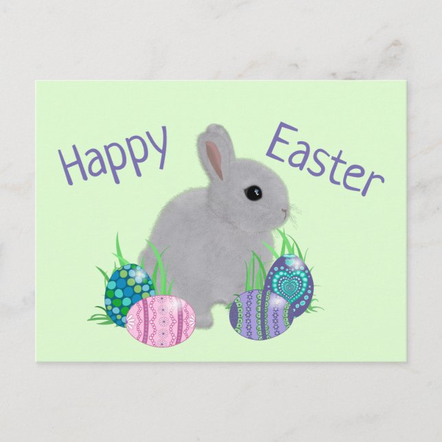 Carte Postale Bébé mignon Gris Lapin Lapin Vacances de Pâques (Devant)