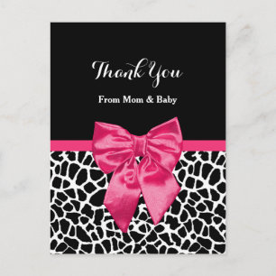 Carte Postale Bébé mignon Merci Girly Giraffe Imprimer Bow rose