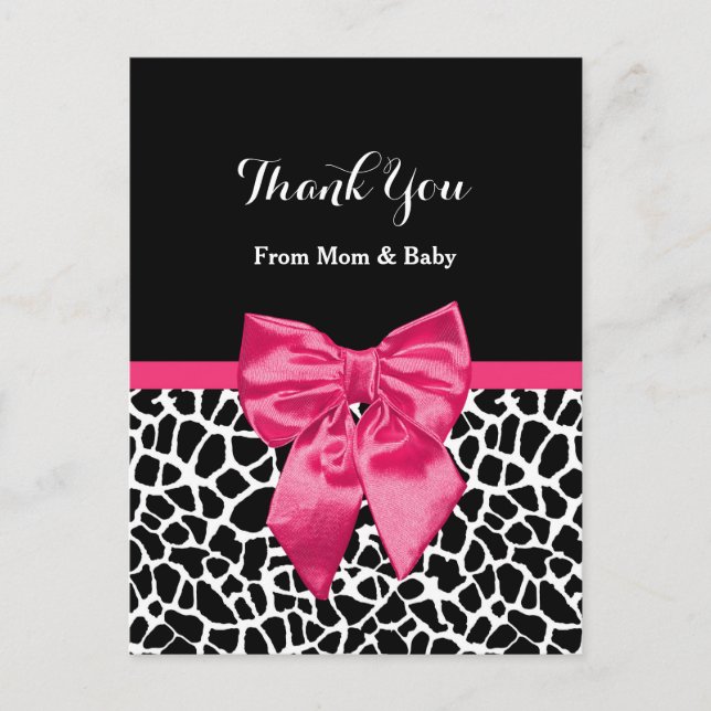 Carte Postale Bébé mignon Merci Girly Giraffe Imprimer Bow rose (Devant)