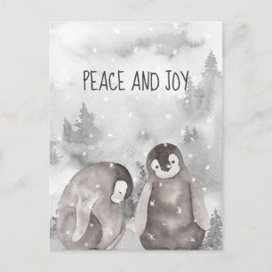 Carte Postale Bébé mignon pingouins hiver neige paix et joie