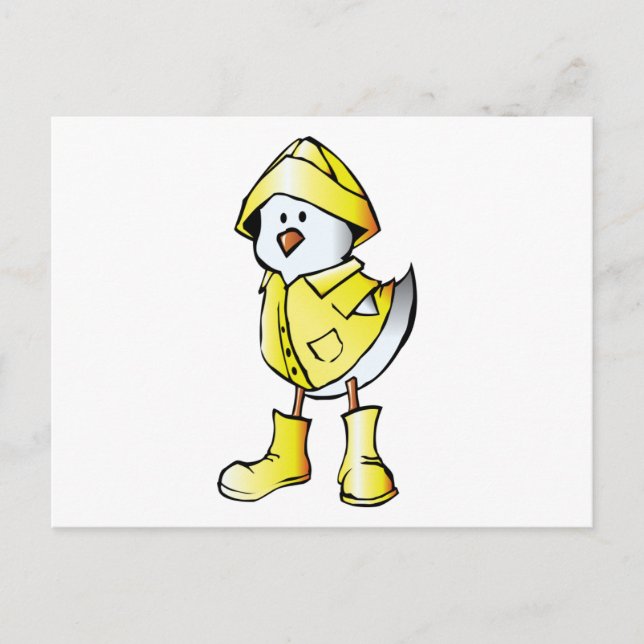 Carte Postale Bébé mignon poussin portant un imperméable jaune (Devant)