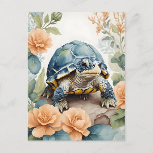 Carte Postale Bébé mignon Tortoise Pastel Aquarelle Florale