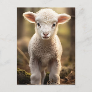 Carte Postale Bébé mignonne Lampe Ewe - Animaux de ferme amusant