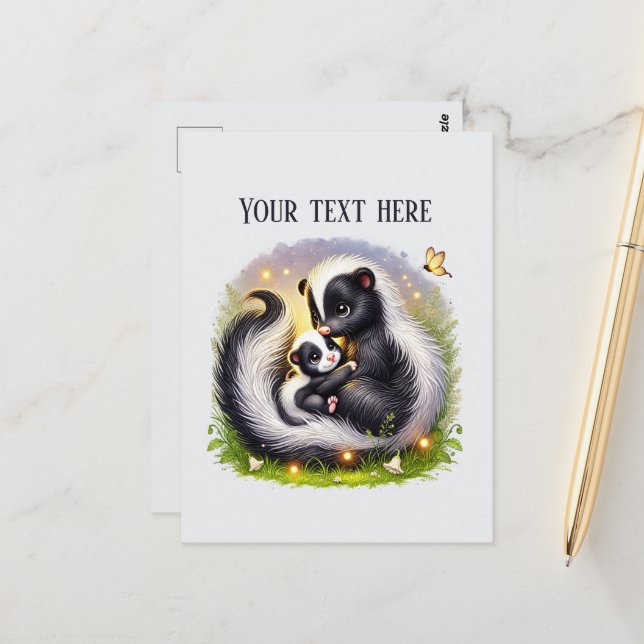 Carte Postale Bébé mouffette maman mignonne ajouter du texte  (Devant/Arrière en situation)