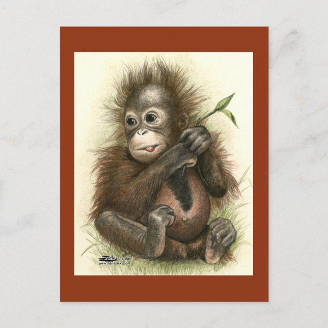 Carte Postale Bébé orang-outan avec des feuilles (Devant)