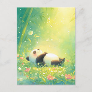 Carte Postale Bébé Panda endormi dans une forêt de bambou ensole
