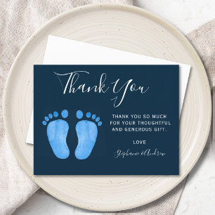Carte Postale Bébé pieds Marine Baby shower bleu Merci