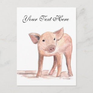 Carte Postale Bébé porcelet porc animal Aquarelle ferme mignonne