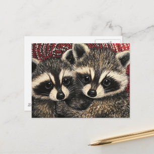 Carte Postale Bébé ratons laveurs mignons et adorables peignant 