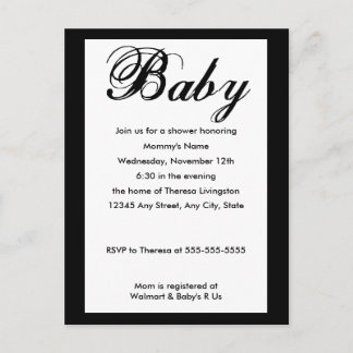 Carte Postale Bébé Script Baby shower Invitation Blanc