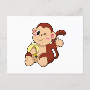 Carte Postale Bébé singe avec banane
