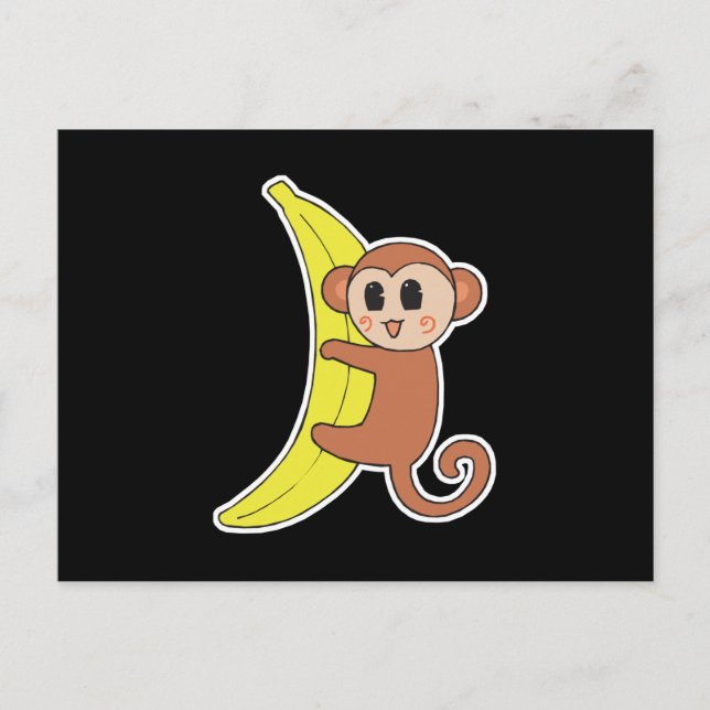 Carte Postale bébé singe mignon sur une banane (Devant)