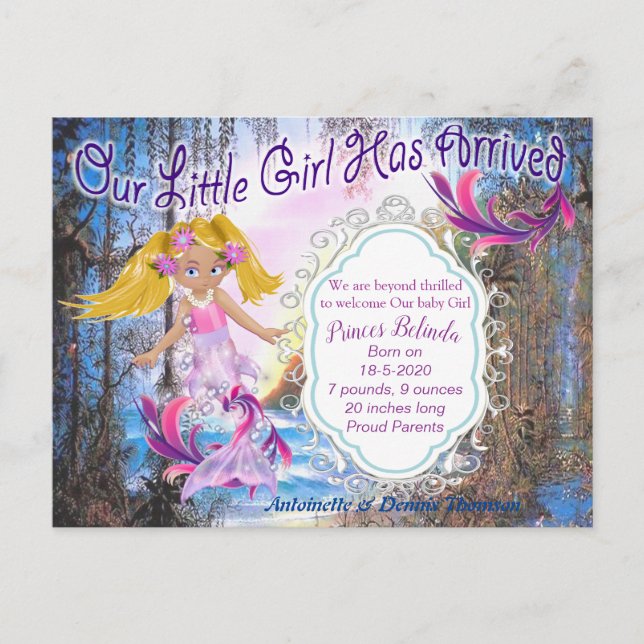 Carte Postale Bébé sirène fée magique est arrivé (Devant)