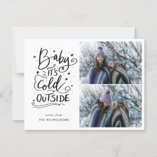 Carte Postale Bébé son froid dehors manuscrit deux photos