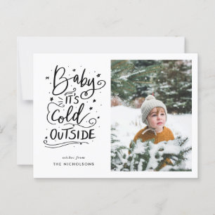 Carte Postale Bébé son froid dehors photo manuscrite Script