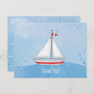 Carte Postale Bébé Watercolor Ship Ahoy C'est un garçon Merci