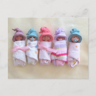 Carte Postale Bébés d'argile, Casquettes d'elfes, Dormir, Swaddl