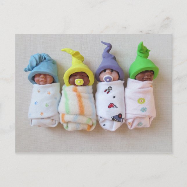 Carte Postale Bébés en argile dorante : Sculpture en argile poly (Devant)