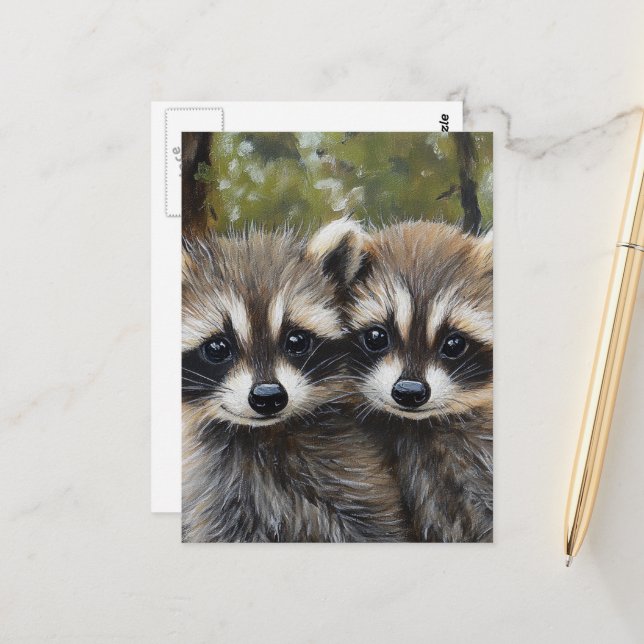 Carte Postale Bébés ratons laveurs adorables (Devant/Arrière en situation)