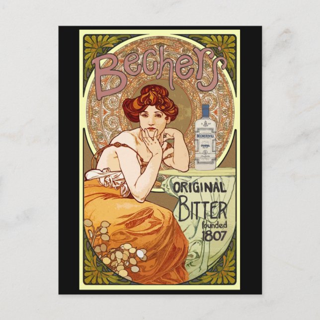 Carte Postale Bechers Bitter - Alfons Mucha Art Nouveau (Devant)