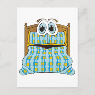 Carte Postale Bed Cartoon bleu et or