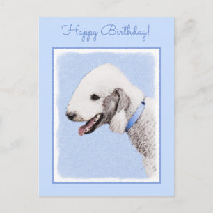 Carte Postale Bedlington Terrier Peinture - Art Chien original