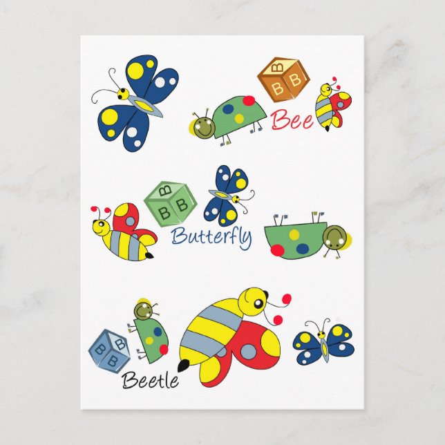 Carte Postale Bee Beetle Butterfly.jpg (Devant)