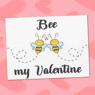 Carte Postale "Bee my Valentine" jeu de mots avec des abeilles m