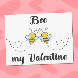 Carte Postale "Bee my Valentine" jeu de mots avec des abeilles m