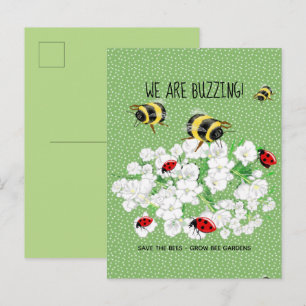 Carte Postale BEES et LadyBugs - Art de LeahG Sauvez les abeille