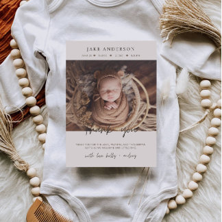 Carte Postale Beige Baby Birth Photo Thank You Postcard