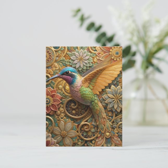 Carte Postale Beija-Flor em Flores Ornamentais (Debout devant)
