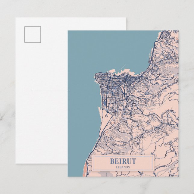 Carte Postale Beirut Lebanon Breezy City Map Travel (Devant / Derrière)