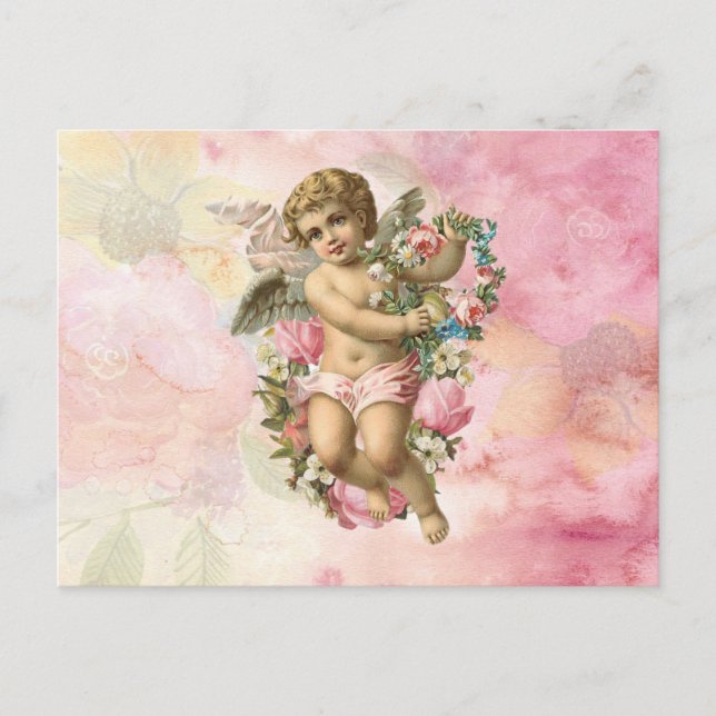 Carte Postale Bel ange vintage avec des fleurs (Devant)