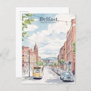 Carte Postale Belfast Irlande du Nord Gouache Illustration Voyag